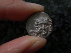 画像10: 古代ギリシャコイン(額装付き)　カリア地方　ミラーサ　ドラクマ銀貨　前１７０－前１３０年　太陽神ヘリオスと鳥　横から見たバラの花 (10)