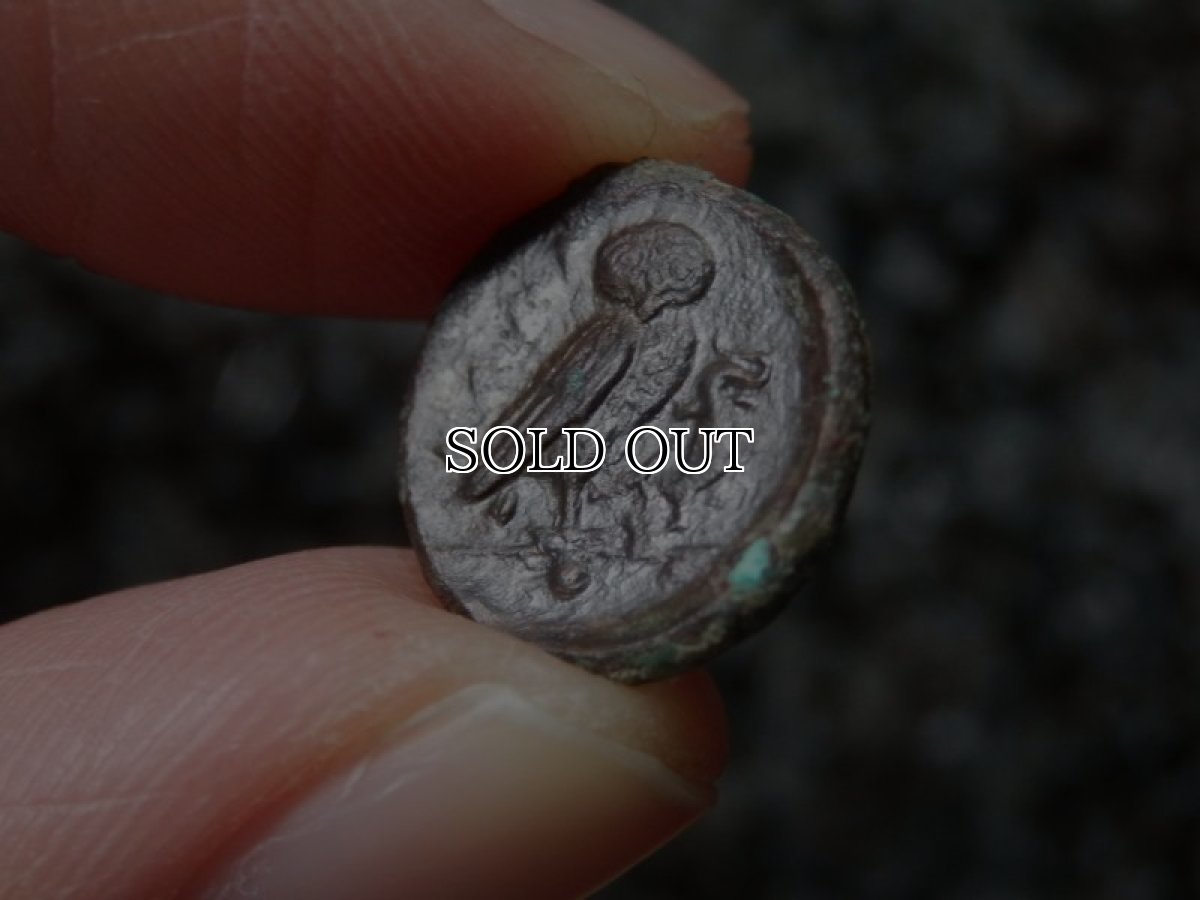 画像14: 古代ギリシャコイン(額装付き)　シチリア島　カマリナ　銅貨　前４１３－前４０５年　ゴルゴン　トカゲを捕まえるフクロウ (14)