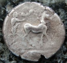 ギリシャコイン　シチリア島・メッサーナ　テトラドラクマ銀貨　前5世紀　古代オリンピック、ラバのカートレース　ウサギ　古代オリンピック種目ラバのカートレースが刻まれたコイン