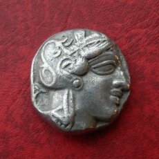 古代ギリシャコイン　アッティカ地方　アテネ　前５世紀　テトラドラクマ銀貨　古代コインで最も有名な意匠　アテナ神と聖鳥フクロウのコイン