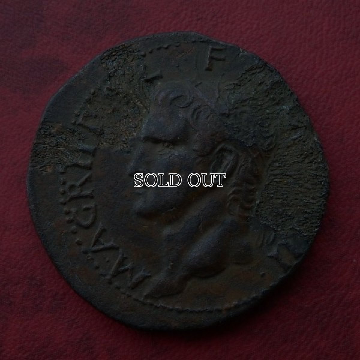 古代ローマコイン　帝政期　カリグラ　アス銅貨　３７-４１年　船嘴冠を戴いたアグリッパの肖像
