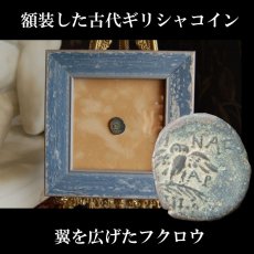 画像1: 古代ギリシャコイン(額装付き)   ミュシア地方　ペルガモン　銅貨  前１２３－前１００年　翼を広げたフクロウ (1)