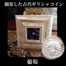 画像1: 古代ギリシャコイン(額装付き)　マケドニア　トラジロス　銀貨　前４５０－前４１０年　ブドウの房 (1)