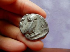 画像5: 古代ギリシャコイン　アッティカ地方　アテネ　テトラドラクマ銀貨　前450年頃発行　古代コインで最も有名な意匠　アテナ神と聖鳥フクロウのコイン (5)