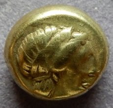 画像2: 古代ギリシャコイン　レスボス島　ミティレン　ヘクテ金貨　前３７７－前３２６年　アポロン神　アルテミス神 (2)