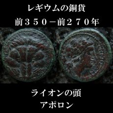 画像1: 古代ギリシャコイン　ブルッティウム　レギウム　前３５０－前２７０年　上から見たライオンの頭の毛皮　アポロン (1)