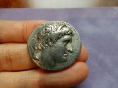 画像5: 古代ギリシャコイン　マケドニア王国　アンティゴノス朝マケドニア　デメトリオス１世　テトラドラクマ銀貨　前２９０－前２８９年　牛角をつけたデメトリオス１世肖像　岩に足を置くポセイドン (5)