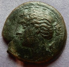 画像2: 古代ギリシャコイン　シチリア島　アクラガス　銅貨　前２８７－前２７９年　アルテミス　イノシシ　フィンティアス王の銘 (2)