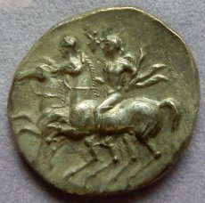 画像6: 古代ギリシャコイン(額装付き)　カラブリア地方タラス　スタテル銀貨　前２８１－前２７２年　競馬をするディオスクロイ (6)