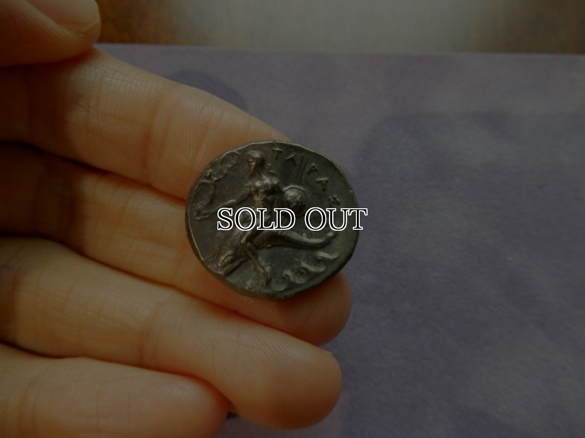 画像8: 古代ギリシャコイン(額装付き)　カラブリア地方タラス　スタテル銀貨　前２８１－前２７２年　競馬をするディオスクロイ (8)