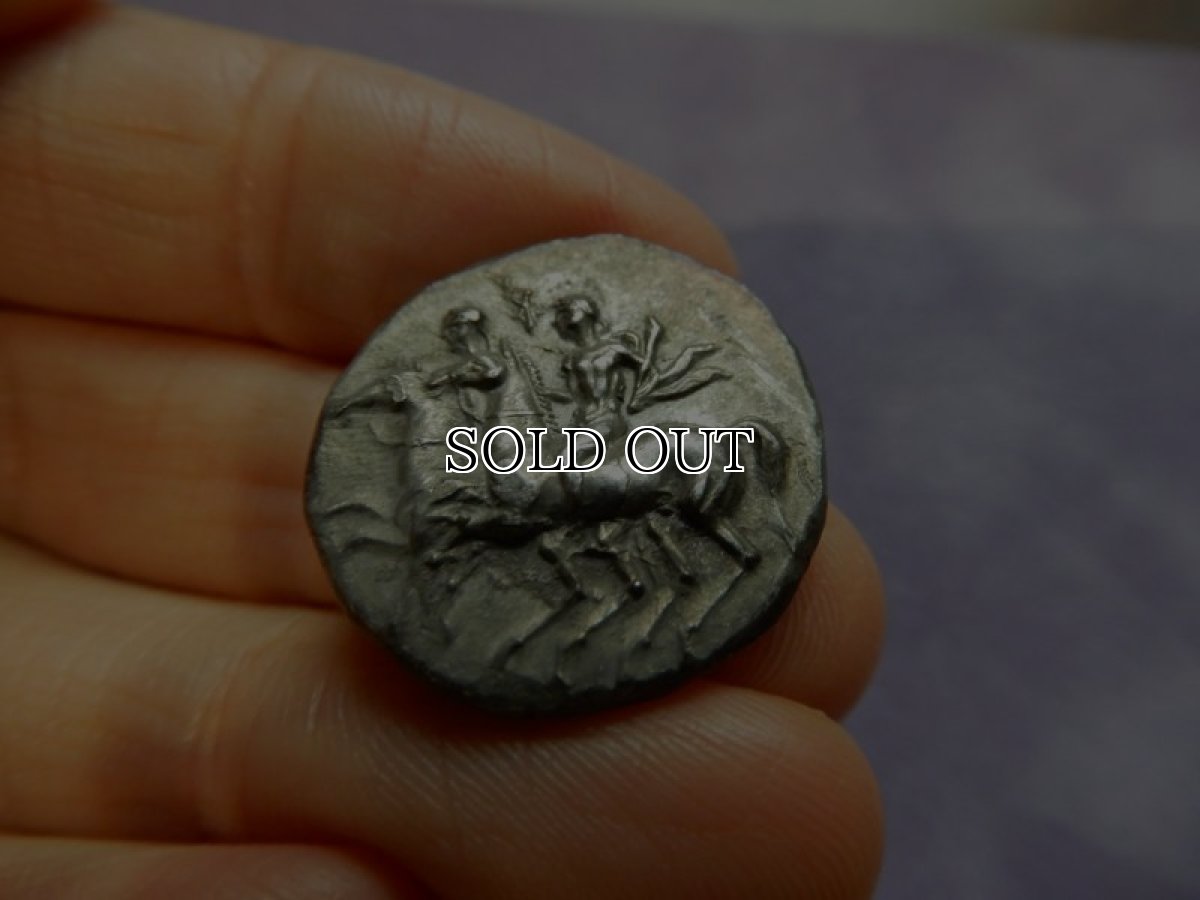 画像10: 古代ギリシャコイン(額装付き)　カラブリア地方タラス　スタテル銀貨　前２８１－前２７２年　競馬をするディオスクロイ (10)