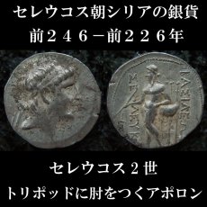 画像1: 古代ギリシャコイン　セレウコス朝シリア　セレウコス2世　前２４６－前２２６年　テトラドラクマ銀貨　セレウコス２世の肖像　トリポッドに肘をつく裸のアポロン  (1)