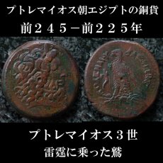 画像1: 古代ギリシャコイン　プトレマイオス朝エジプト　プトレマイオス３世　銅貨　前２４５－前２２５年　ゼウスの肖像　鷲  (1)