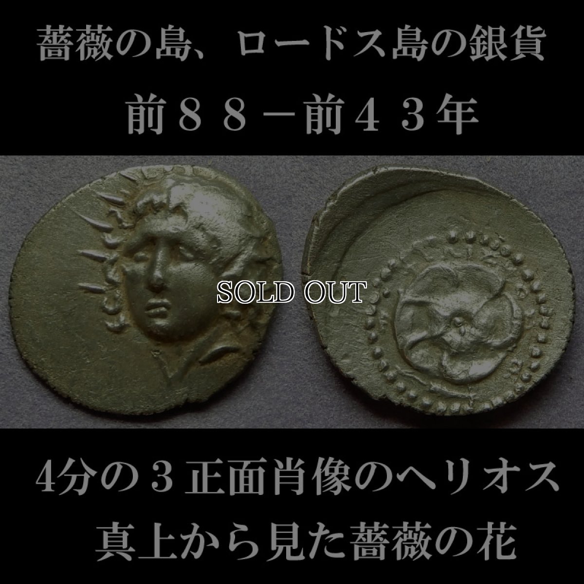 画像5: 古代ギリシャコイン(額装付き)　カリア地方　ロードス島　前８８－前４３年　ドラクマ銀貨　太陽神ヘリオス　上から見たバラの花 (5)