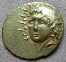 画像6: 古代ギリシャコイン(額装付き)　カリア地方　ロードス島　前８８－前４３年　ドラクマ銀貨　太陽神ヘリオス　上から見たバラの花 (6)