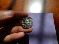 画像6: 古代ギリシャコイン(額付き)　カリア地方　ロードス島　前８８－前４３年　ドラクマ銀貨　太陽神ヘリオス　上から見たバラの花 (6)