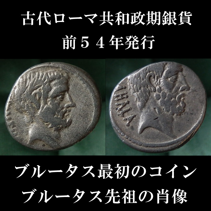古代ローマコイン デナリウス銀貨 前５４年 マルクス ユニウス ブルートゥス クイントゥス セルウィリウス カエピオ ブルートゥス ブルータスが最初に発行したコイン