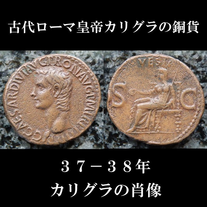 画像1: 古代ローマコイン　帝政期　カリグラ　アス銅貨　３７－３８年　ガリグラの肖像　ウェスタ神 (1)