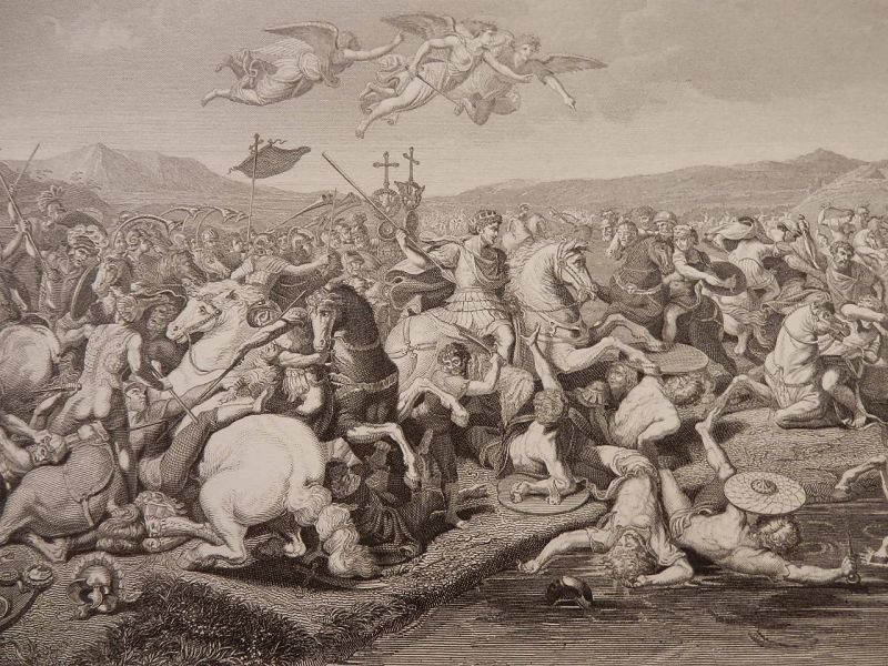 コンスタンティヌス大帝の戦い ミルウィウス橋の戦い ヴァチカンのラファエロの間のフレスコ画 版画 １８８０年頃