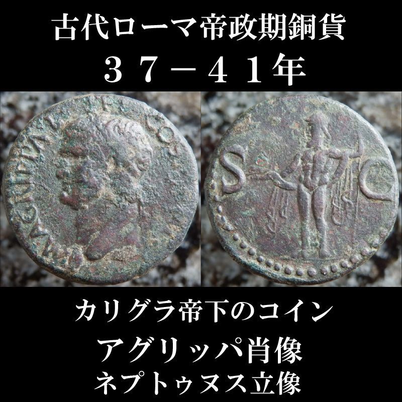 古代ローマコイン 帝政期 カリグラ アス銅貨 ３７ ４１年 船嘴冠を戴いたアグリッパの肖像